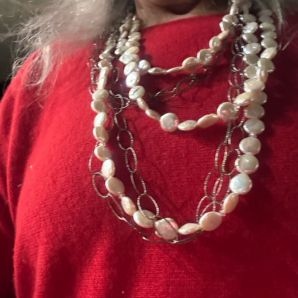 Lily Cream Pearl and Silver Chain Necklace